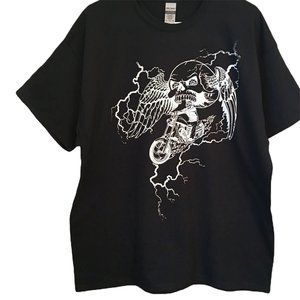 Biker Motorcycle T Shirt Winged Skull Unisex XL Black Gildan Brand NWOT NEW